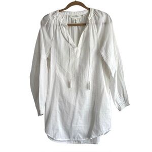 New H&M White Cotton Boho Tunic Top Beach Coverup Boho V-Neck Peasant Blouse XS